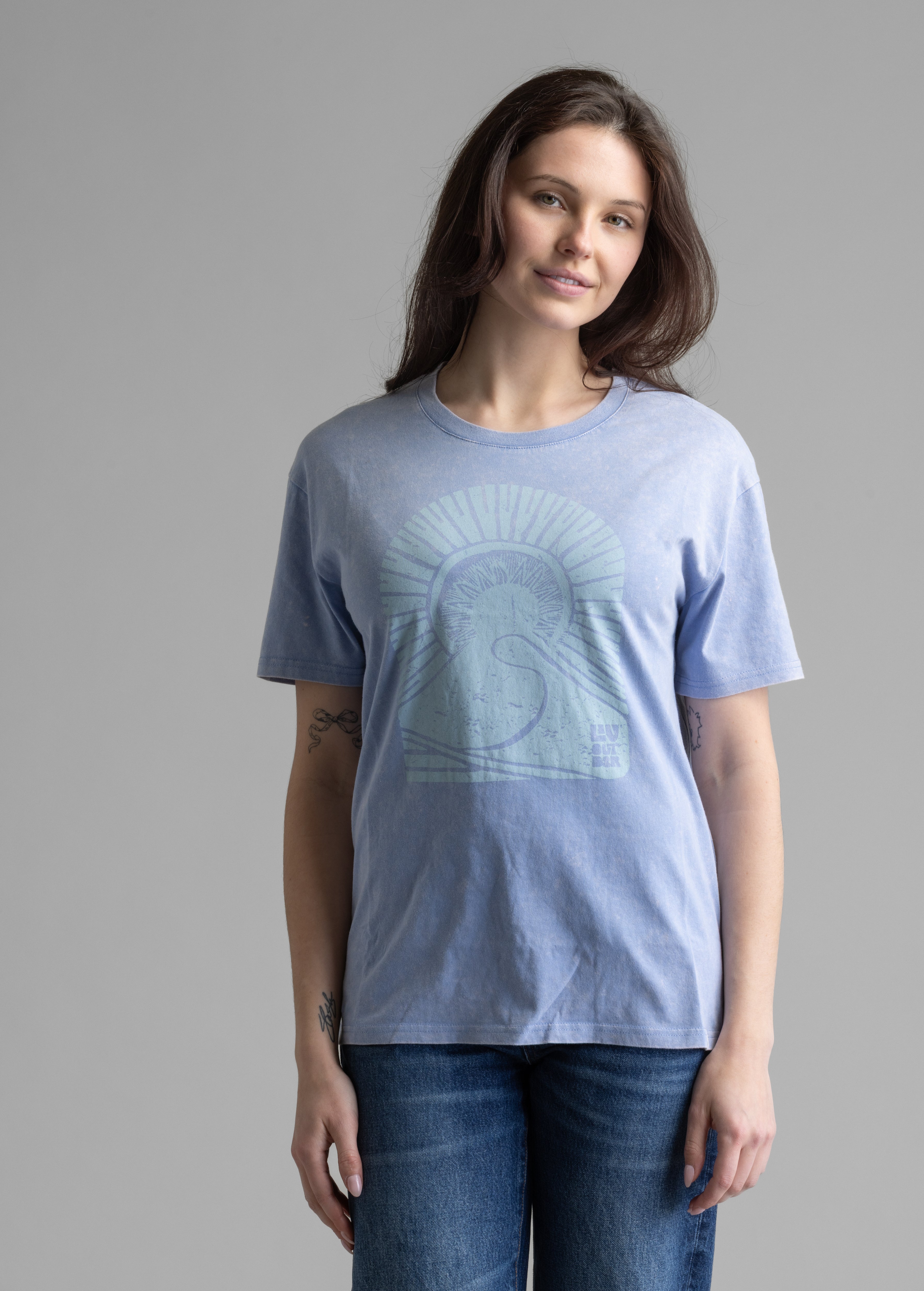 Women's LIV Outdoor Reagan Oversized Crew top in stonewashed fabric, featuring a relaxed fit and casual style.