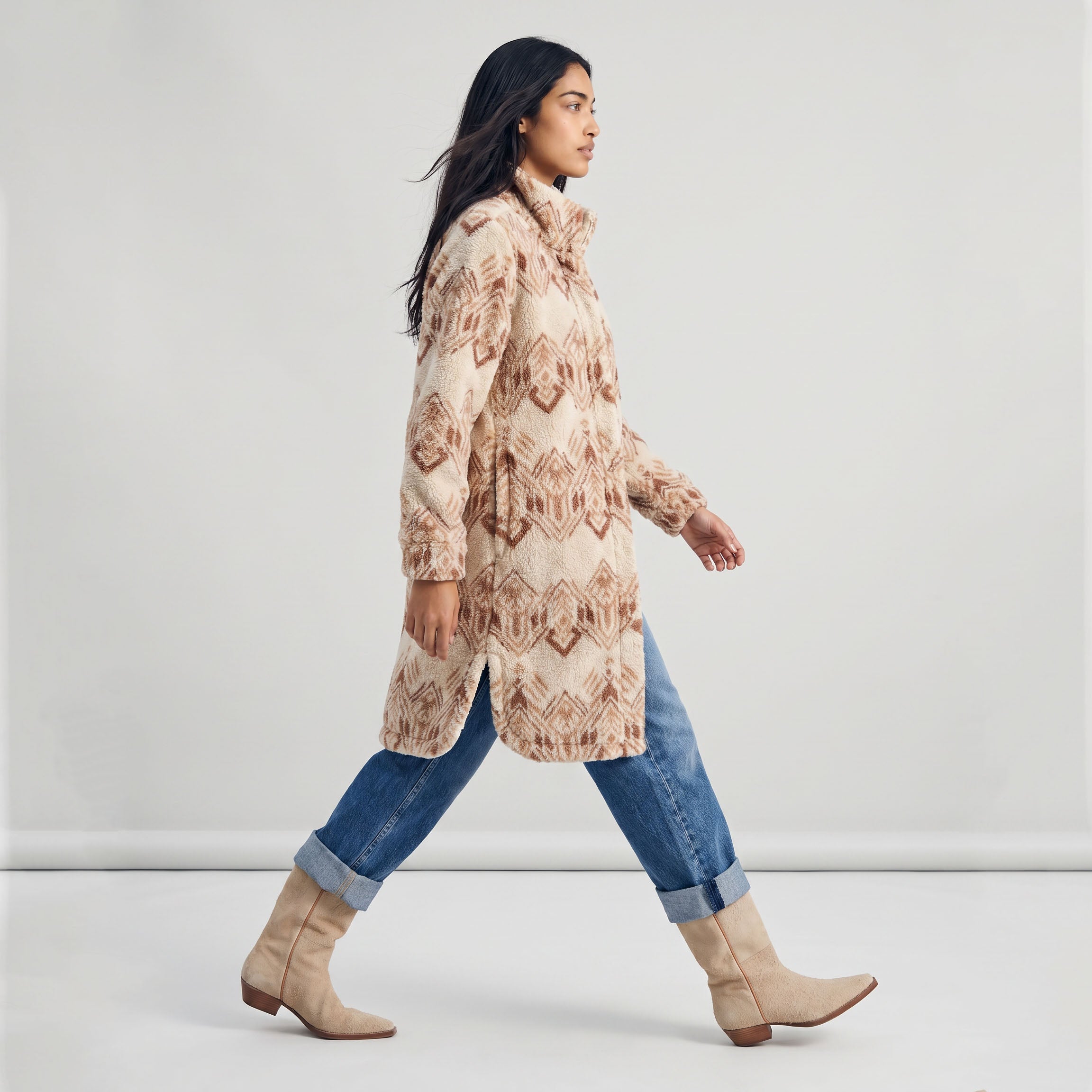 Women's Ainsley Long Sherpa Snap-Front Jacket