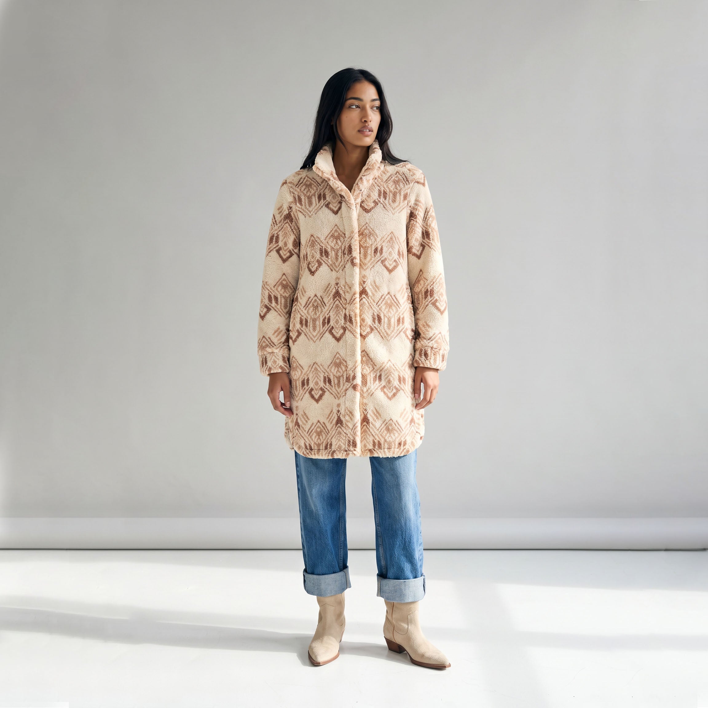 Women's Ainsley Long Sherpa Snap-Front Jacket