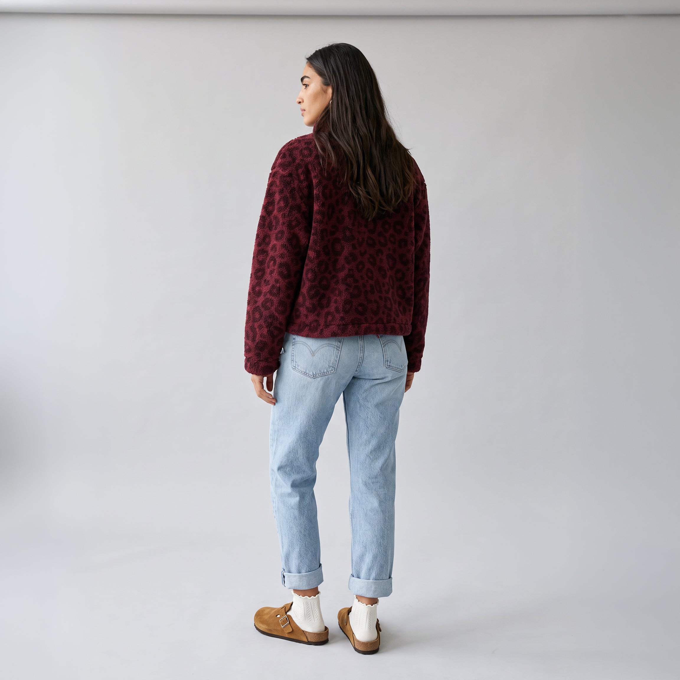 Women's LIV Outdoor Ainsley plush sherpa full zip jacket, cozy fleece with a high collar and full front zipper for warmth and comfort.