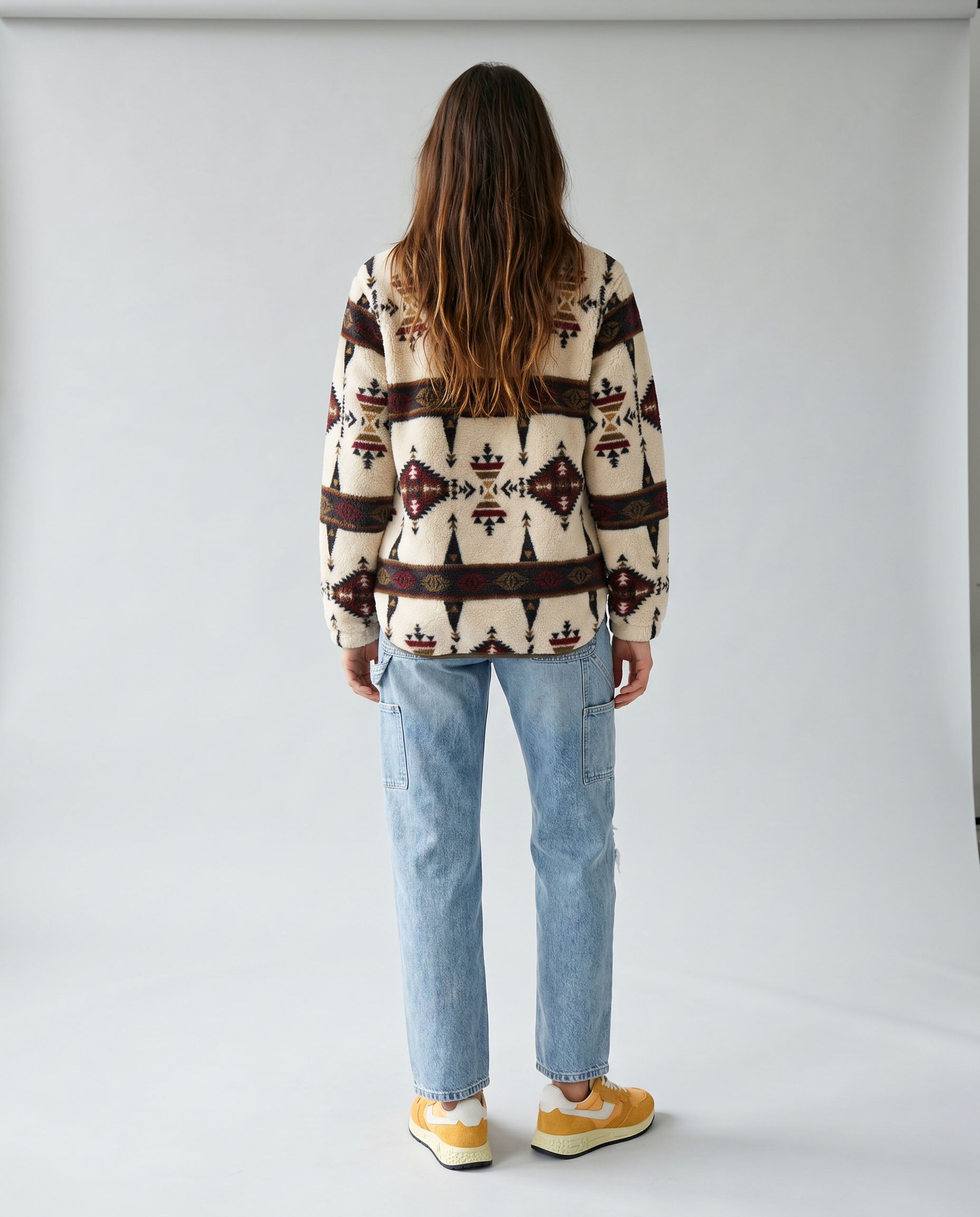 Women's Ainsley Sherpa Pullover by LIV Outdoor, cozy fleece-lined top with a relaxed fit and stand collar, perfect for outdoor wear.