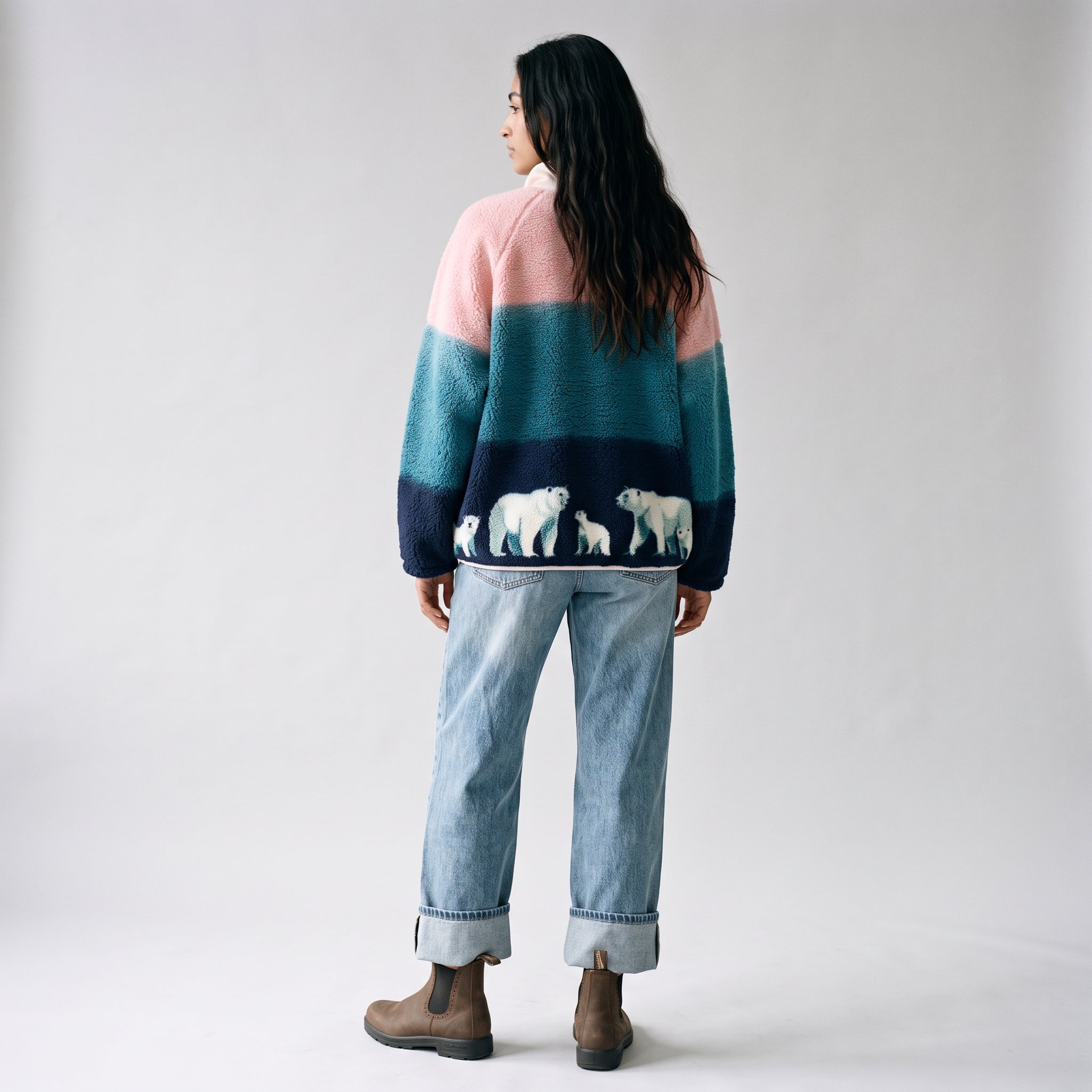 Women's LIV Outdoor Ainsley printed snap pullover with polar bear ombre design, casual women's top, lightweight and comfortable.