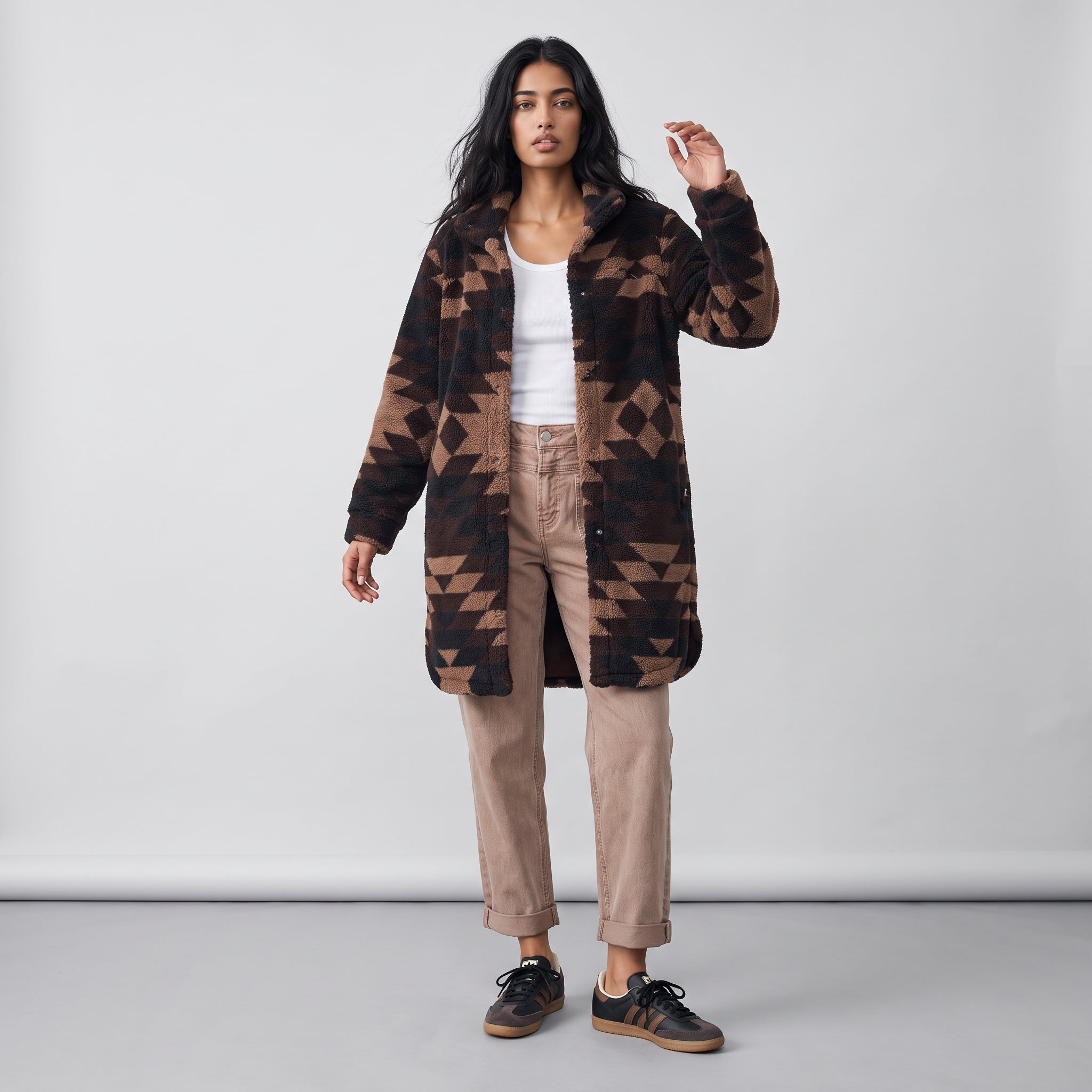 Women's Ainsley Long Sherpa Snap-Front Jacket