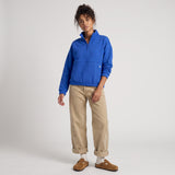 Women's LIV Outdoor Kaya quilted pullover in cerulean blue, featuring a quarter-zip and cozy quilted design.