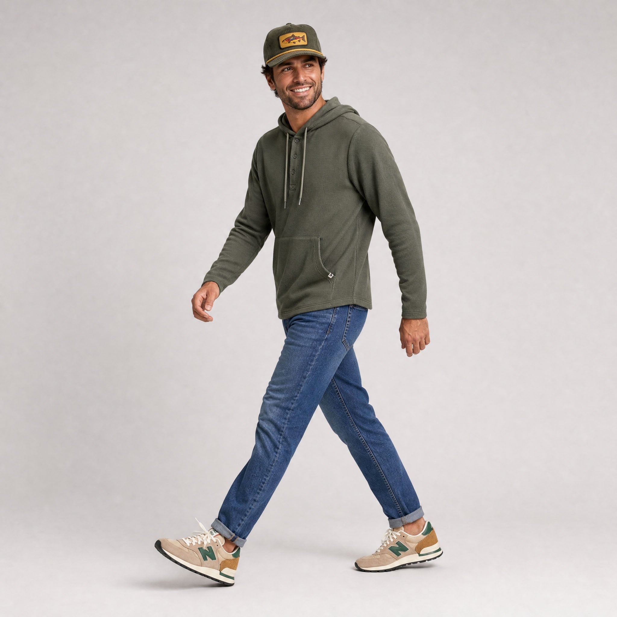Men's Lichen Stretch Flannel Hooded Henley
