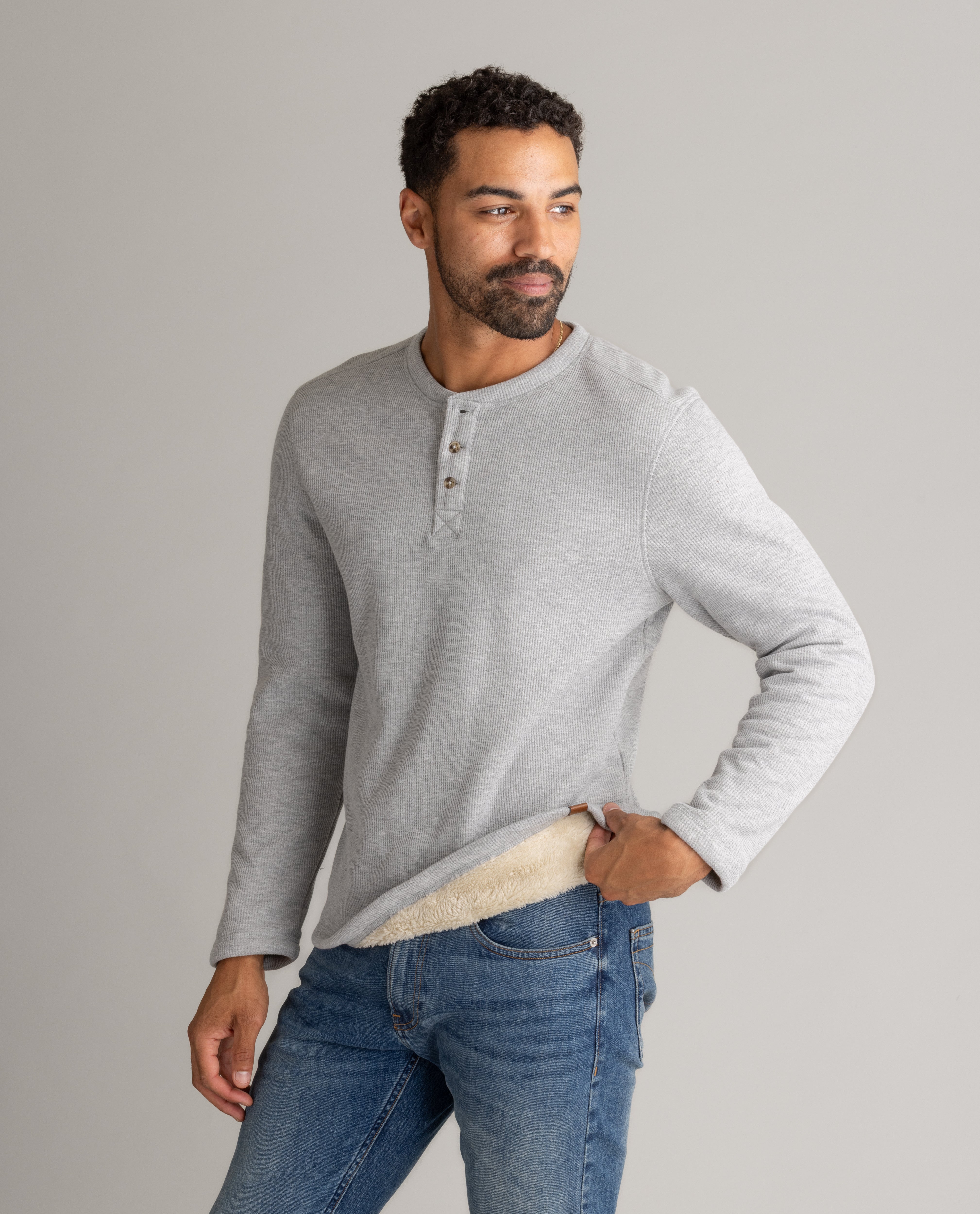 Men's Fireside Sherpa Lined Waffle Henley