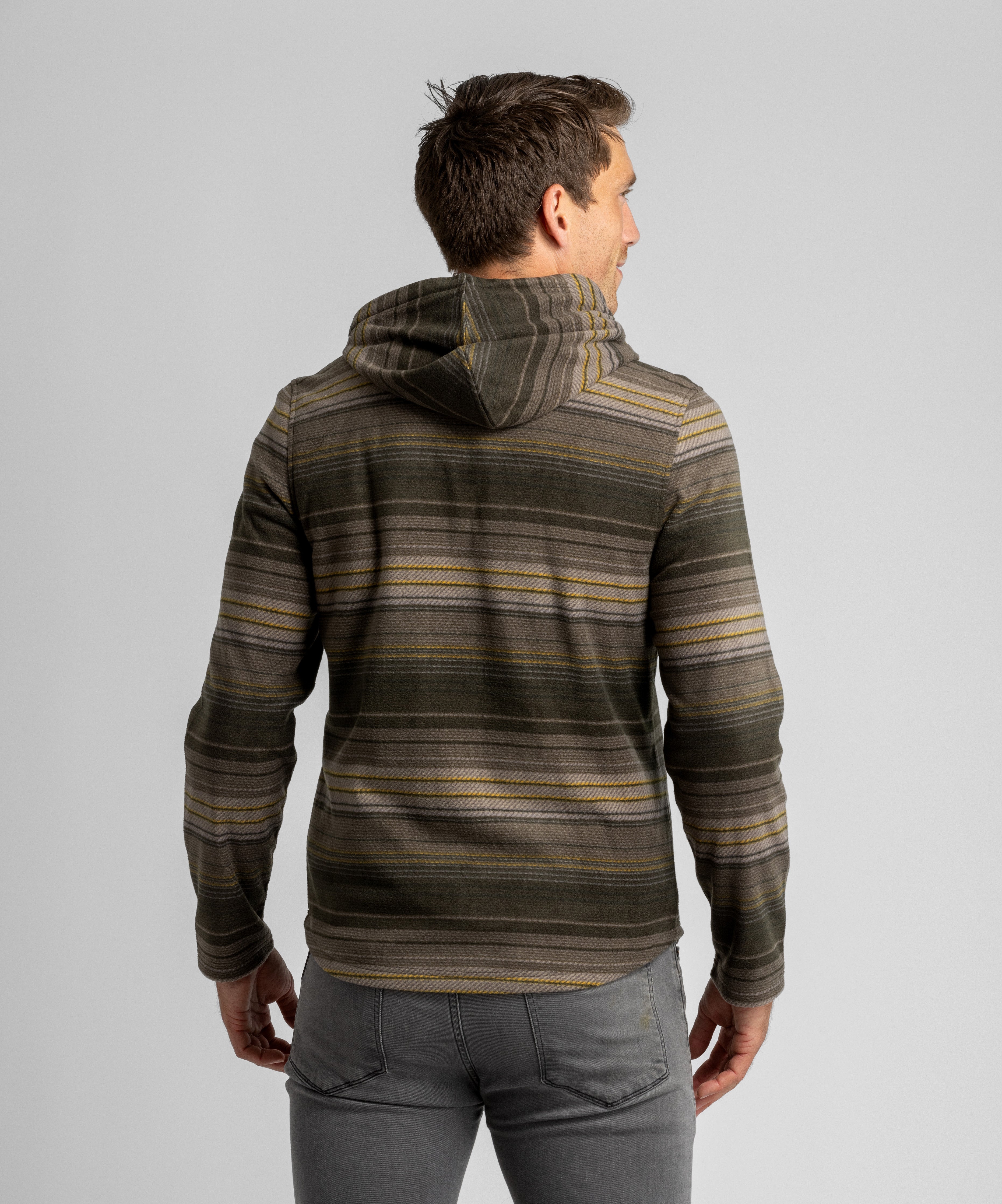 Men's Bay Striped Microfleece Hooded Snap Pullover - LIV Outdoor