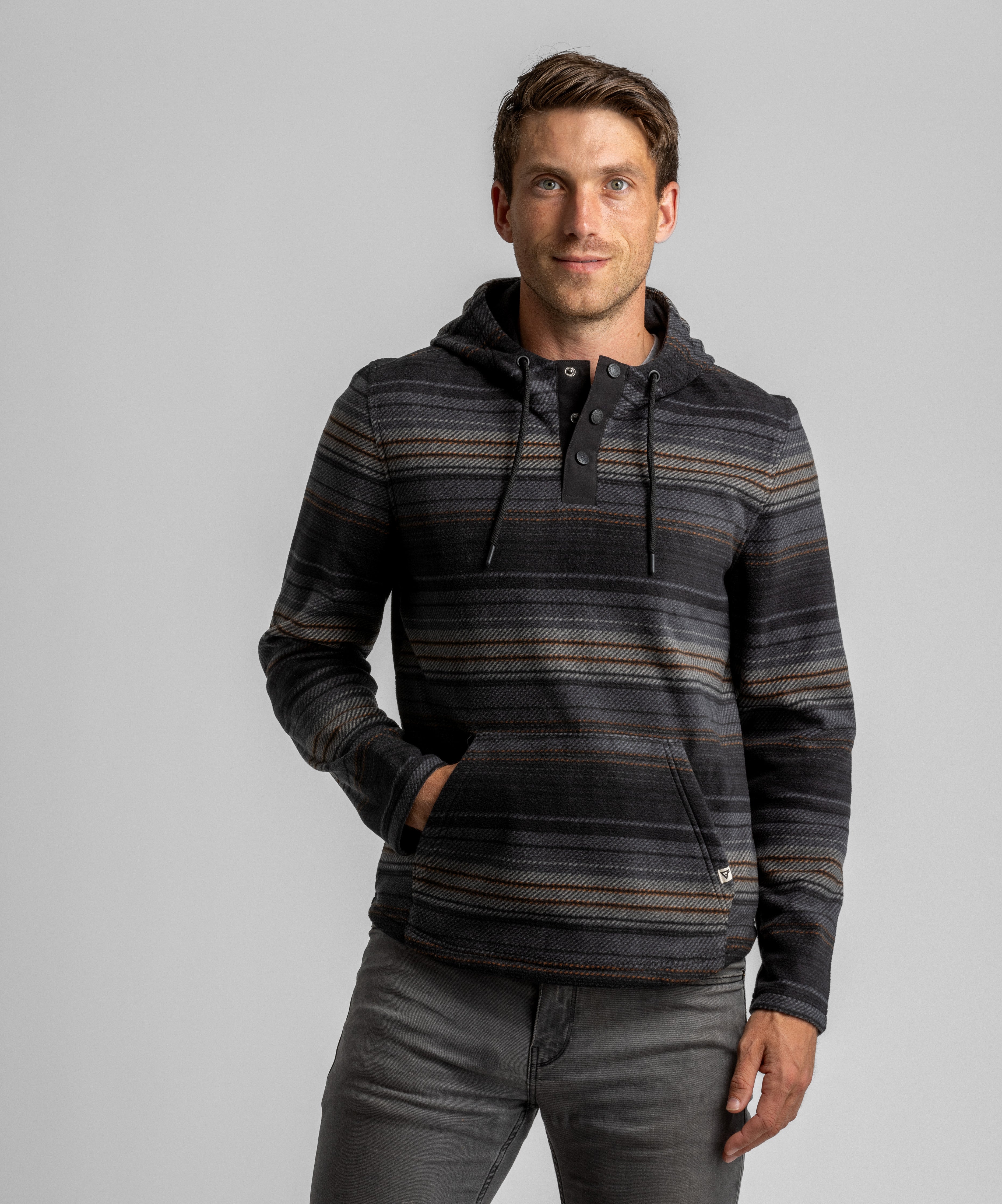 Men's Bay Striped Microfleece Hooded Snap Pullover - LIV Outdoor