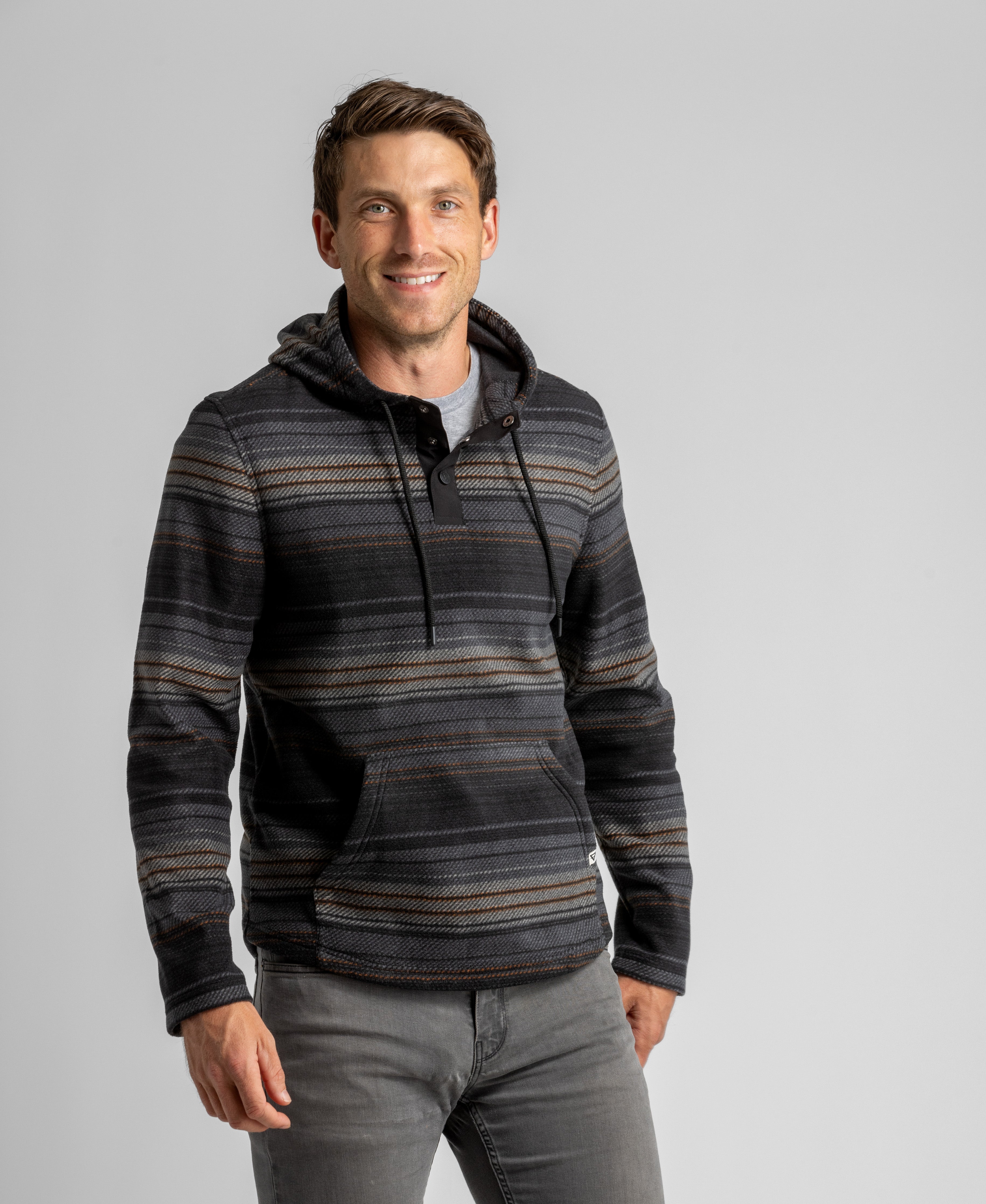 Men's Bay Striped Microfleece Hooded Snap Pullover - LIV Outdoor