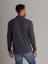Men's LIV Outdoor lichen stretch flannel button-down top, black color, shown with collar and button front detail.
