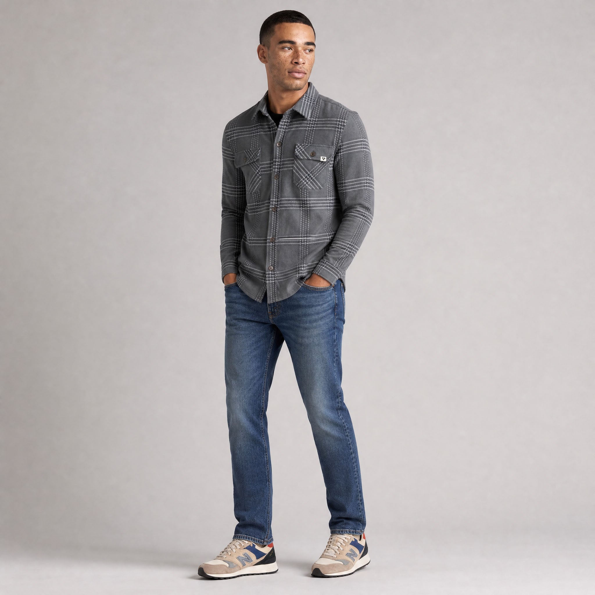 Men's LIV Outdoor Lichen Stretch Flannel Button Down shirt, men's casual top with a plaid pattern and button-front design.