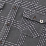 LIV Outdoor men's Lichen stretch flannel button-down top with a traditional plaid pattern and a relaxed fit for casual wear.