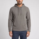 Men's LIV Outdoor Lichen Stretch Flannel Hooded Henley, a comfortable men's top with a hood and flannel fabric, perfect for casual wear.