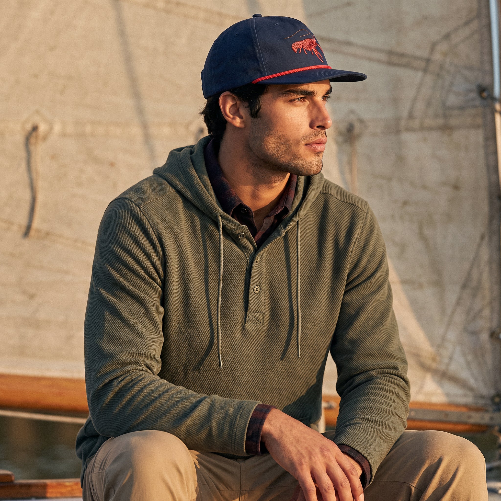Men's Lichen Stretch Flannel Hooded Henley