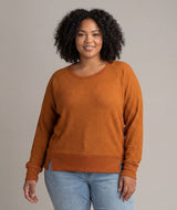 Women's LIV Outdoor Rae Waffle Crew top in plus size, featuring a cozy waffle knit fabric and classic crew neckline.
