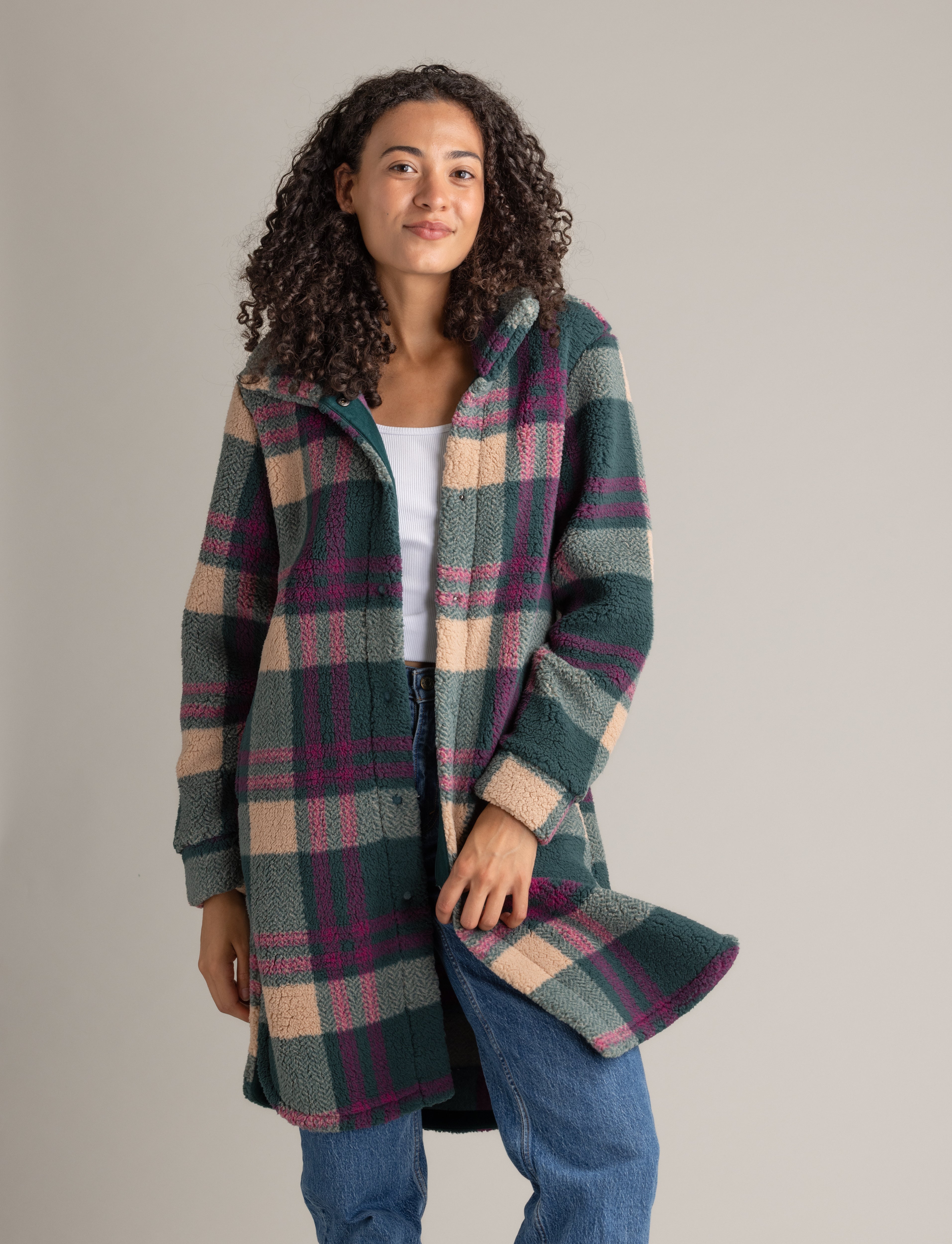 Women's Ainsley Long Sherpa Button Coat - LIV Outdoor