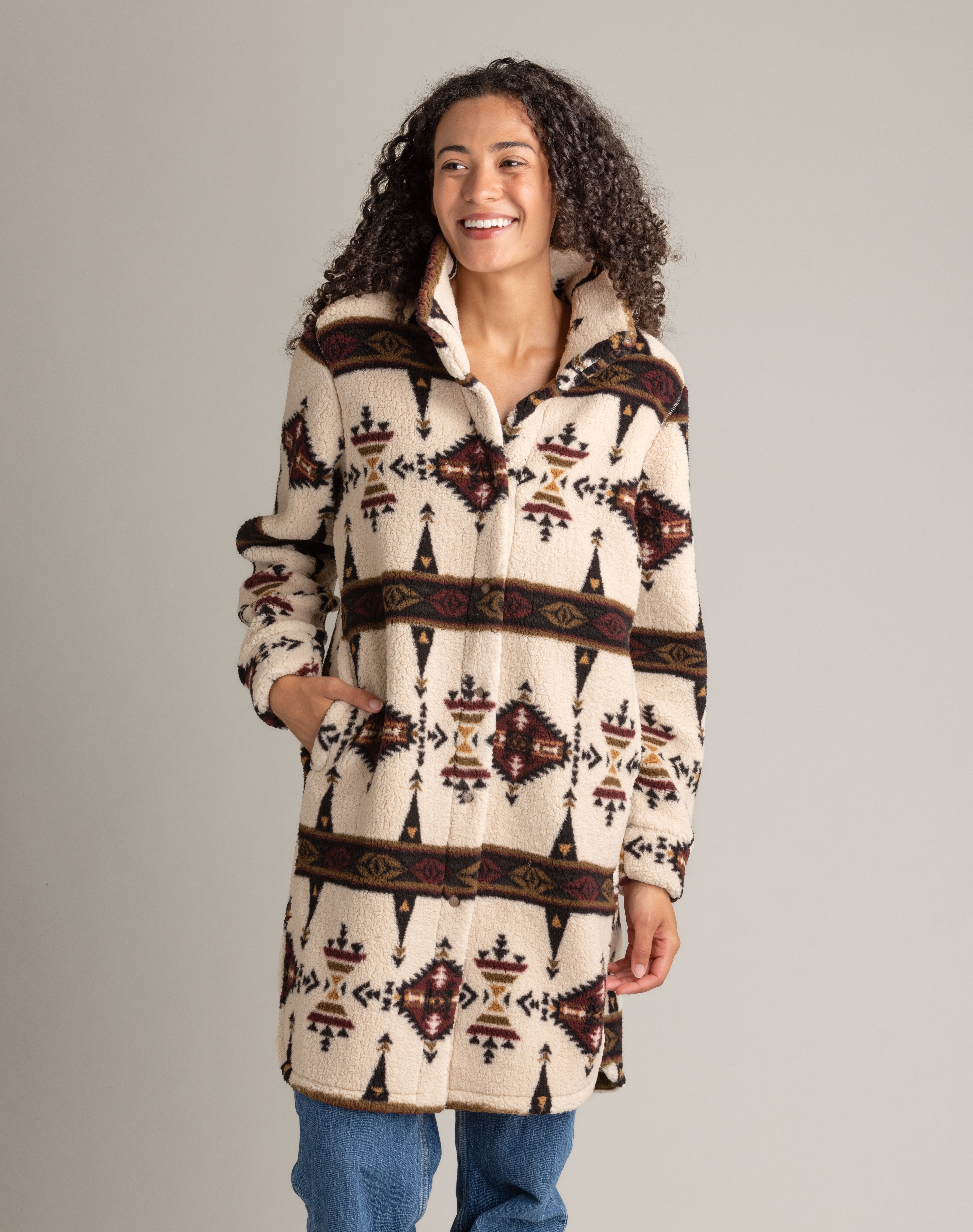 Women's Ainsley Long Sherpa Button Coat - LIV Outdoor