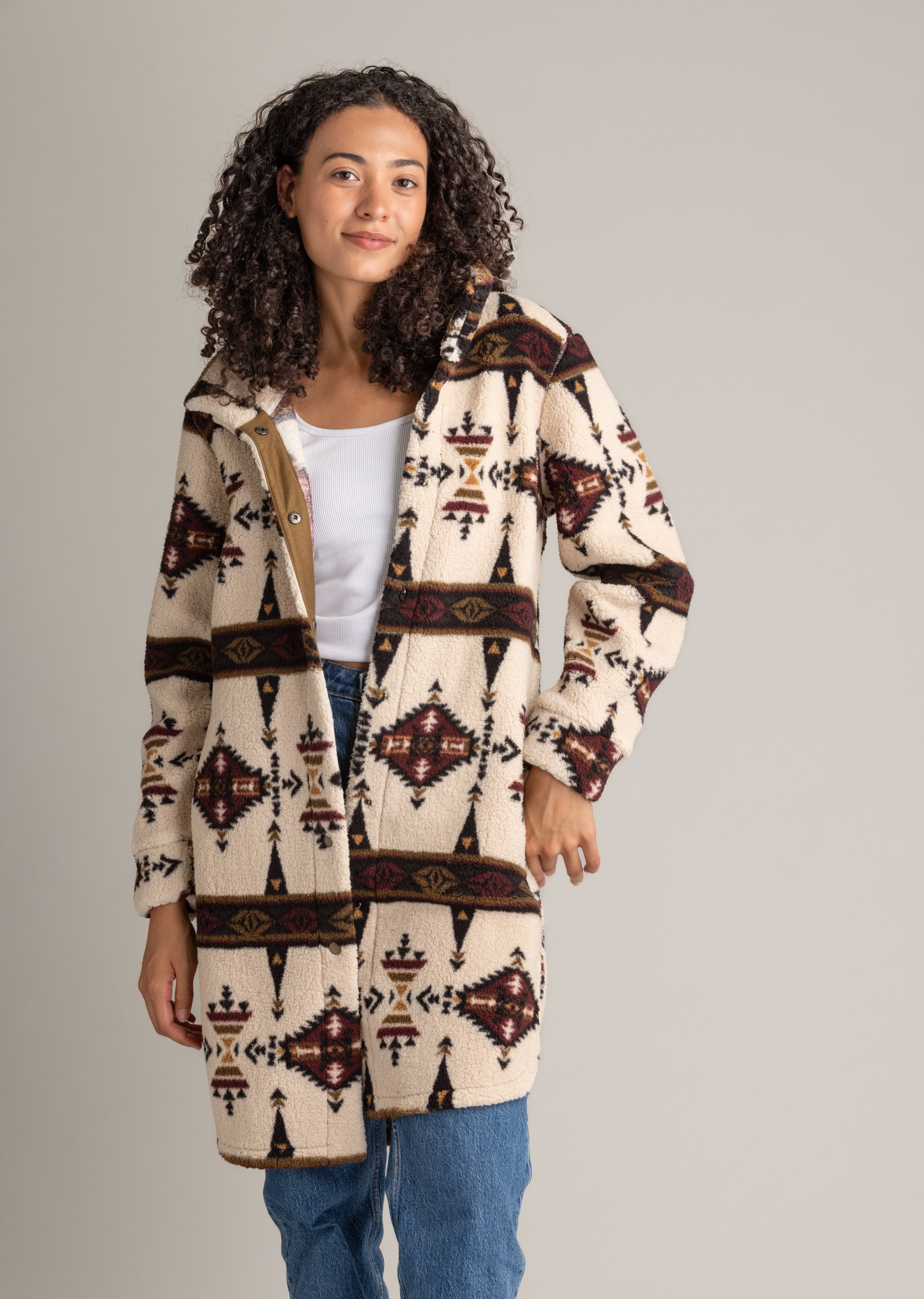 Women's Ainsley Long Sherpa Button Coat - LIV Outdoor