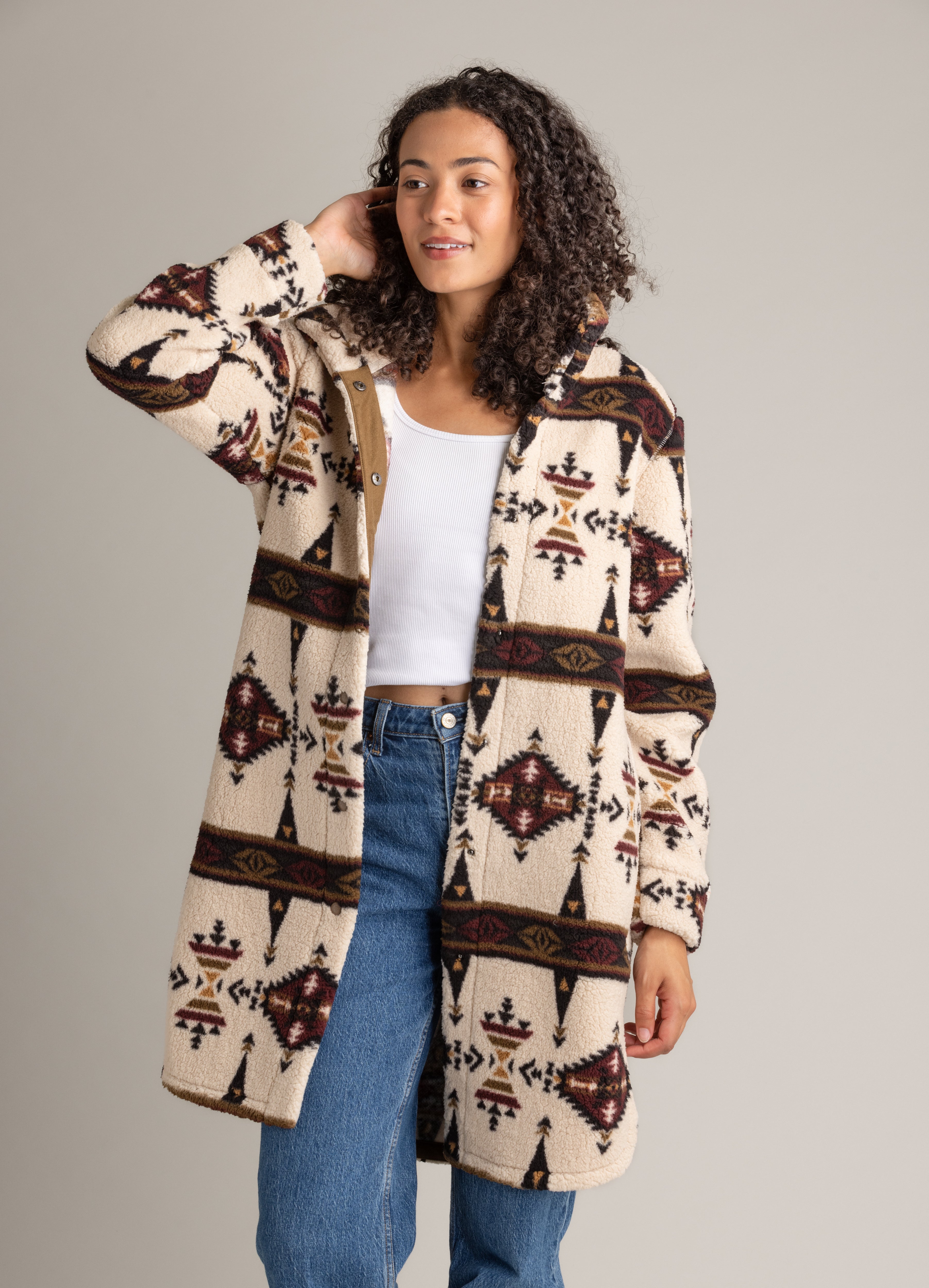 Women's Ainsley Long Sherpa Button Coat - LIV Outdoor