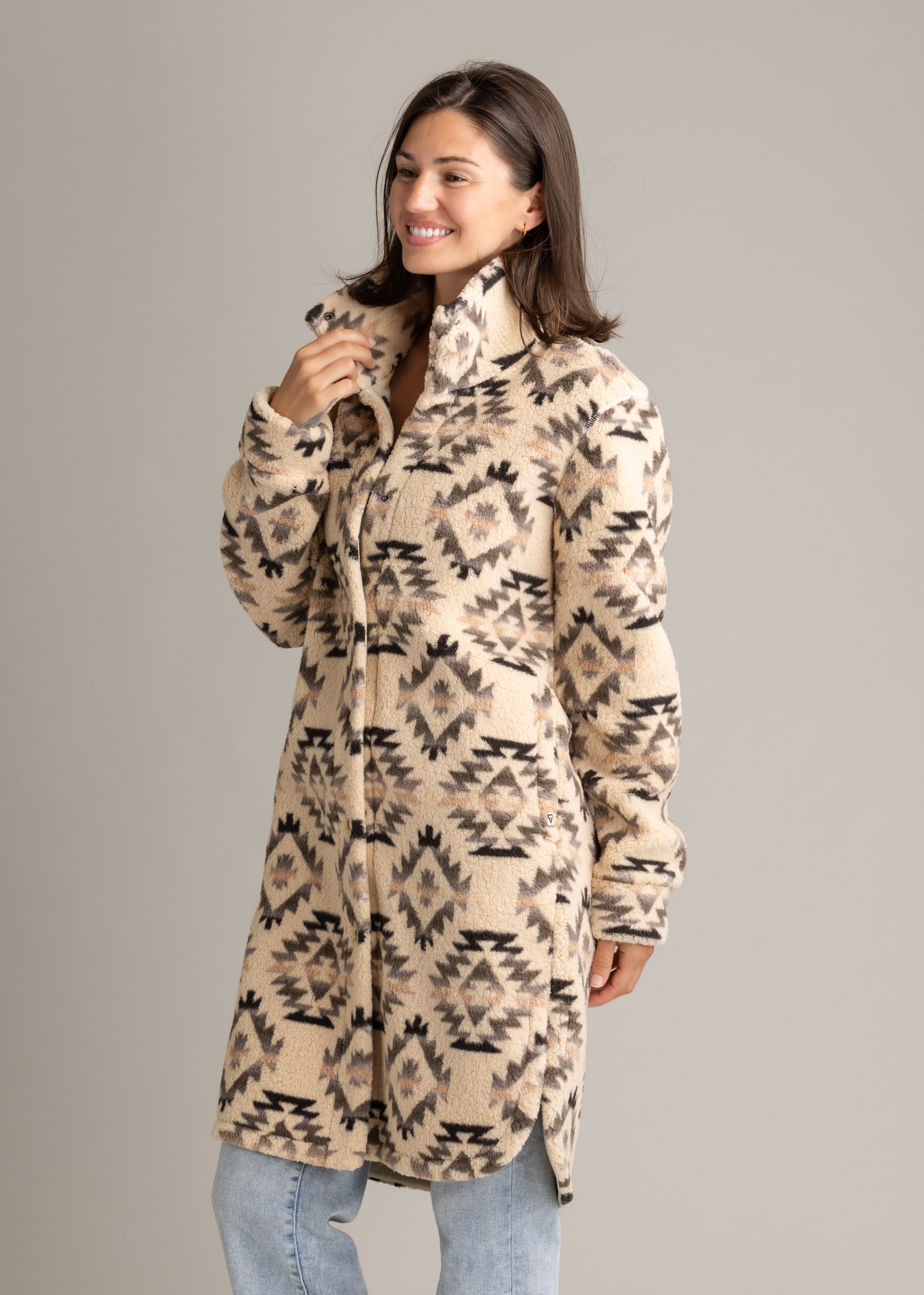 Women's Ainsley Long Sherpa Button Coat - LIV Outdoor