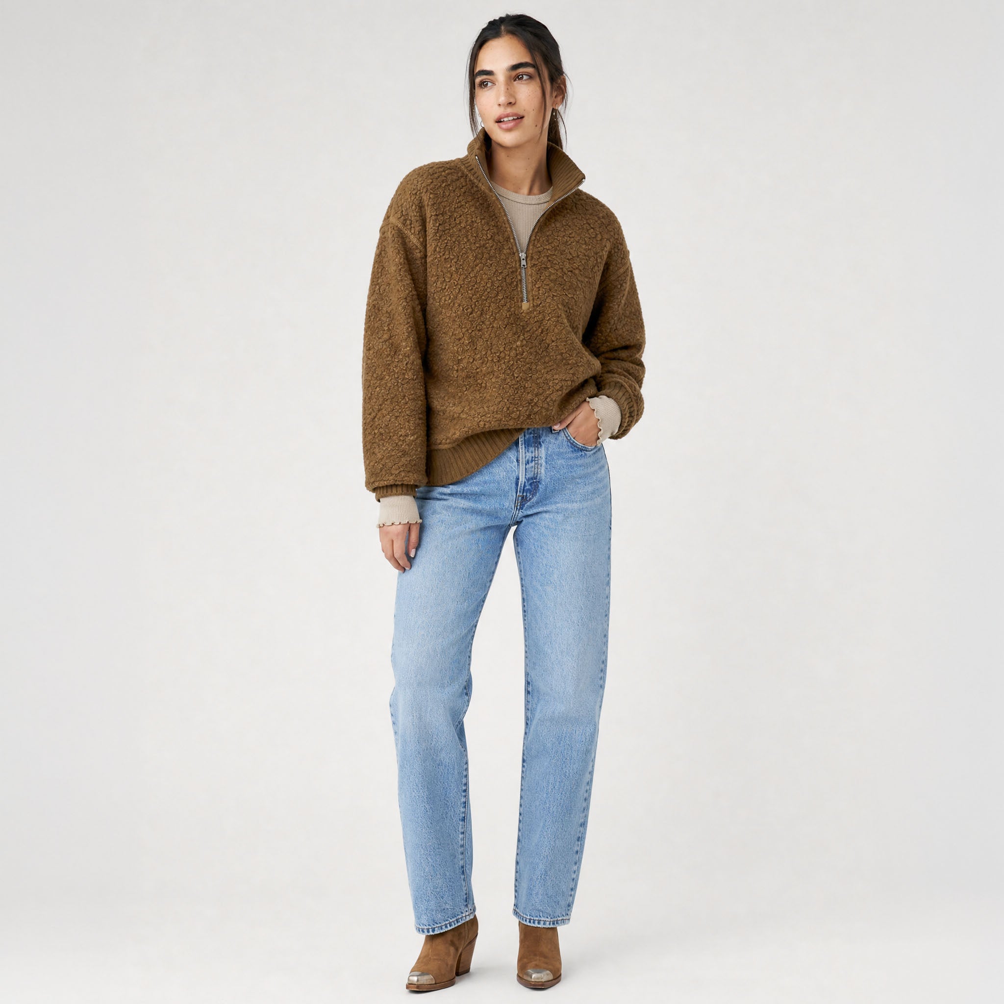 Women's Magnolia Quarter Zip Boucle Pullover