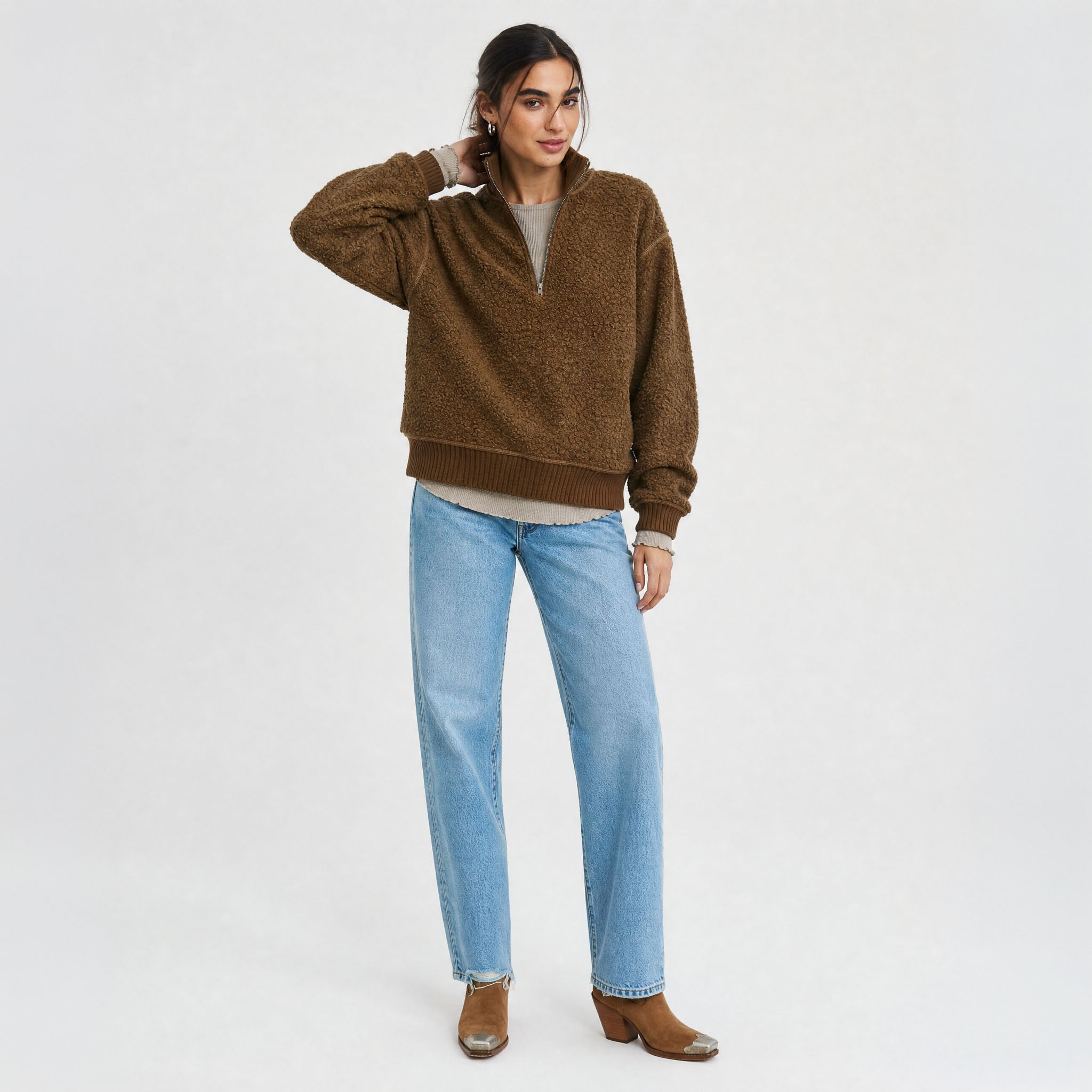 Women's Magnolia Quarter Zip Boucle Pullover