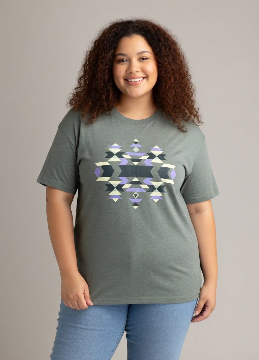Plus size LIV Outdoor Women's Reagan oversized graphic tee in stonewashed fabric, casual top with bold graphic design.