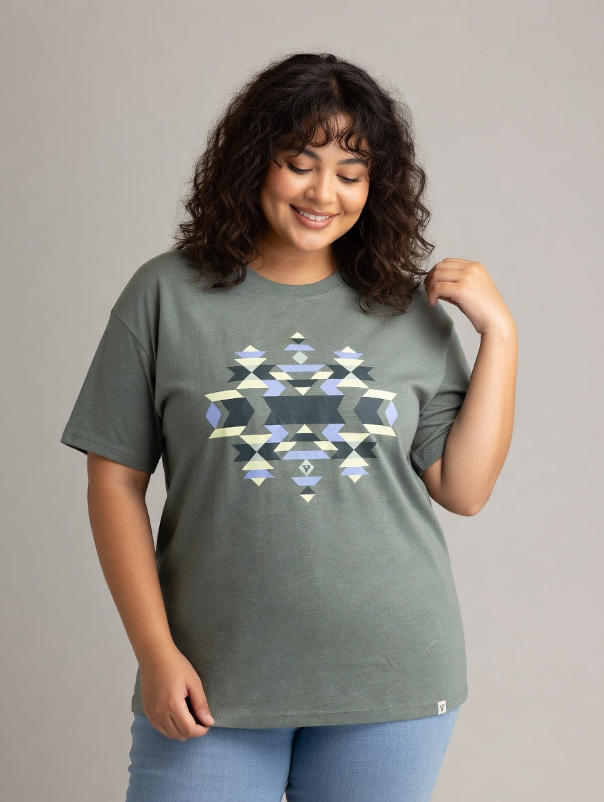 Plus size women's LIV Outdoor Reagan oversized graphic tee in stonewashed fabric, featuring bold graphic design.