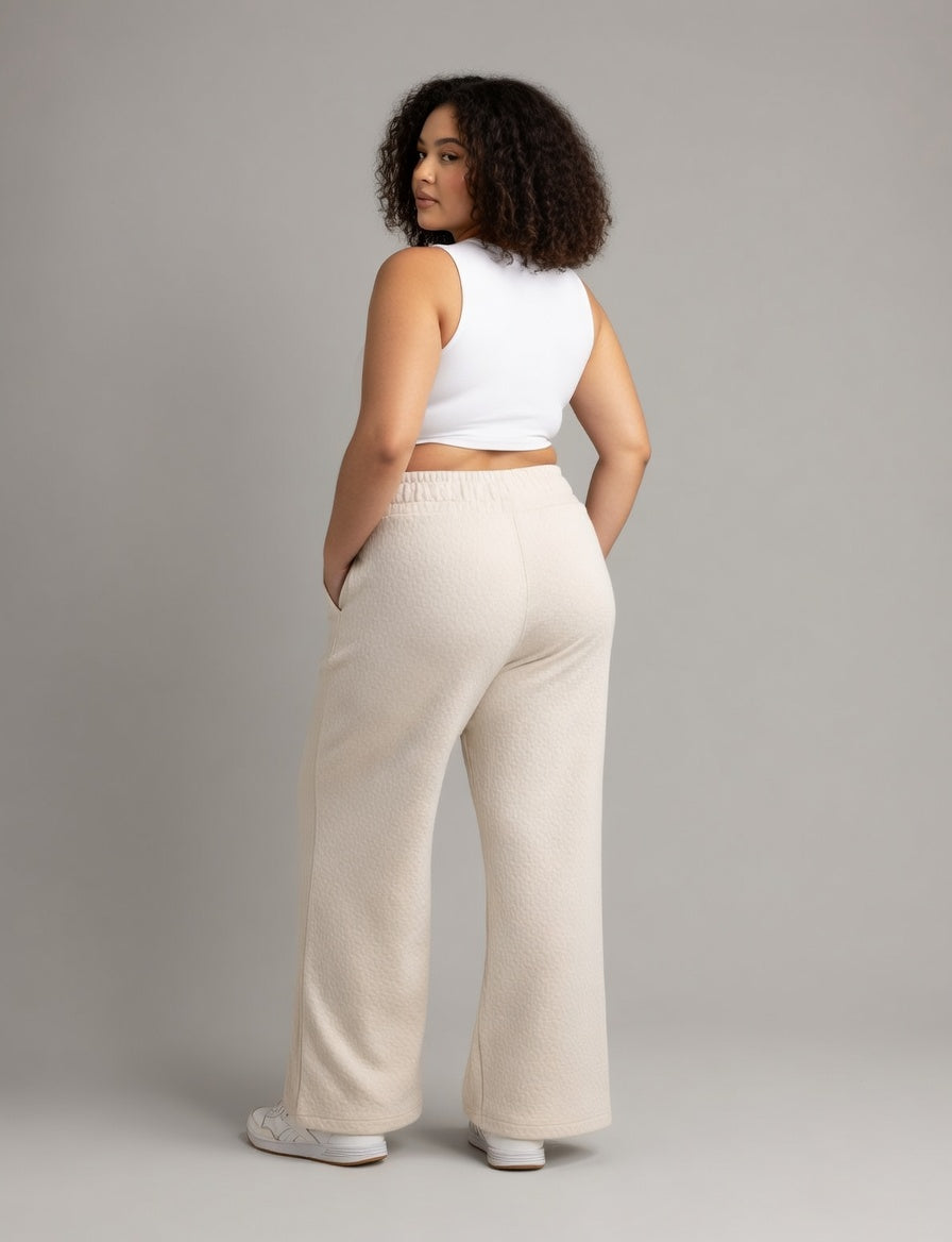 LIV Outdoor Women's Kaya Quilted Wide Pant in plus size, featuring a comfortable quilted fabric and relaxed fit for outdoor wear.