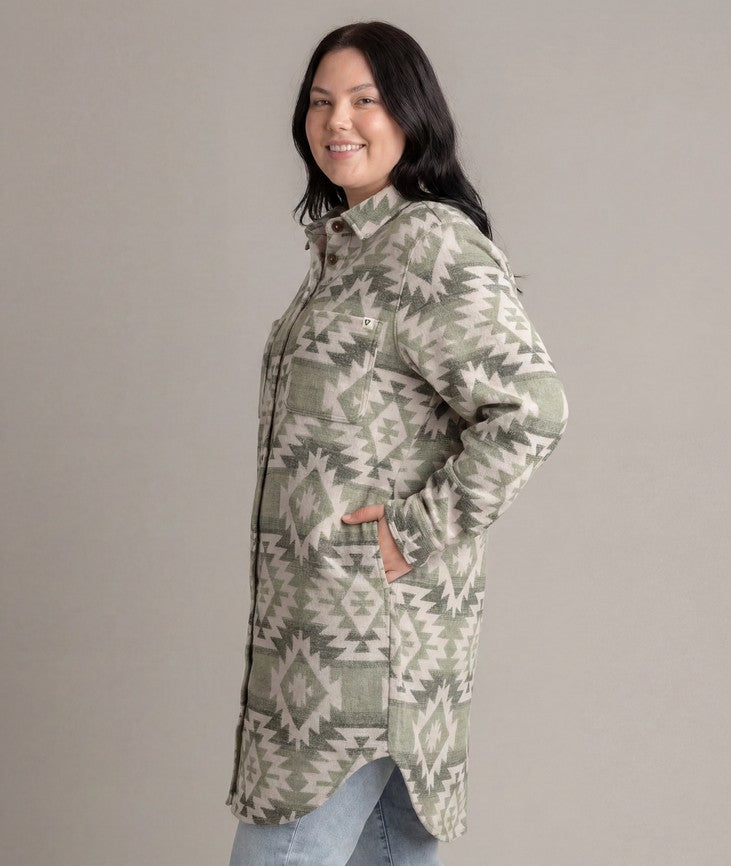 Women's LIV Outdoor Shay Plus Size Faux Wool Long Button Coat, green, stylish winter jacket with button details.
